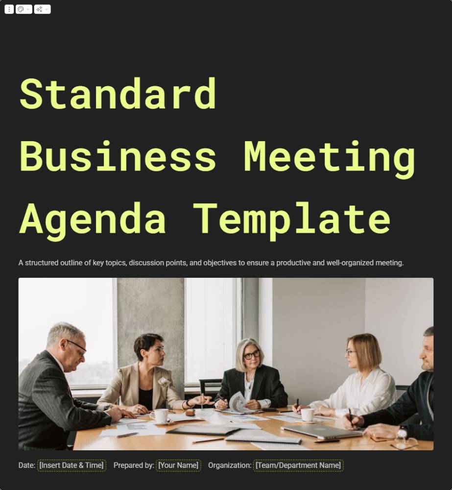 Standard Business Meeting Agenda Template
