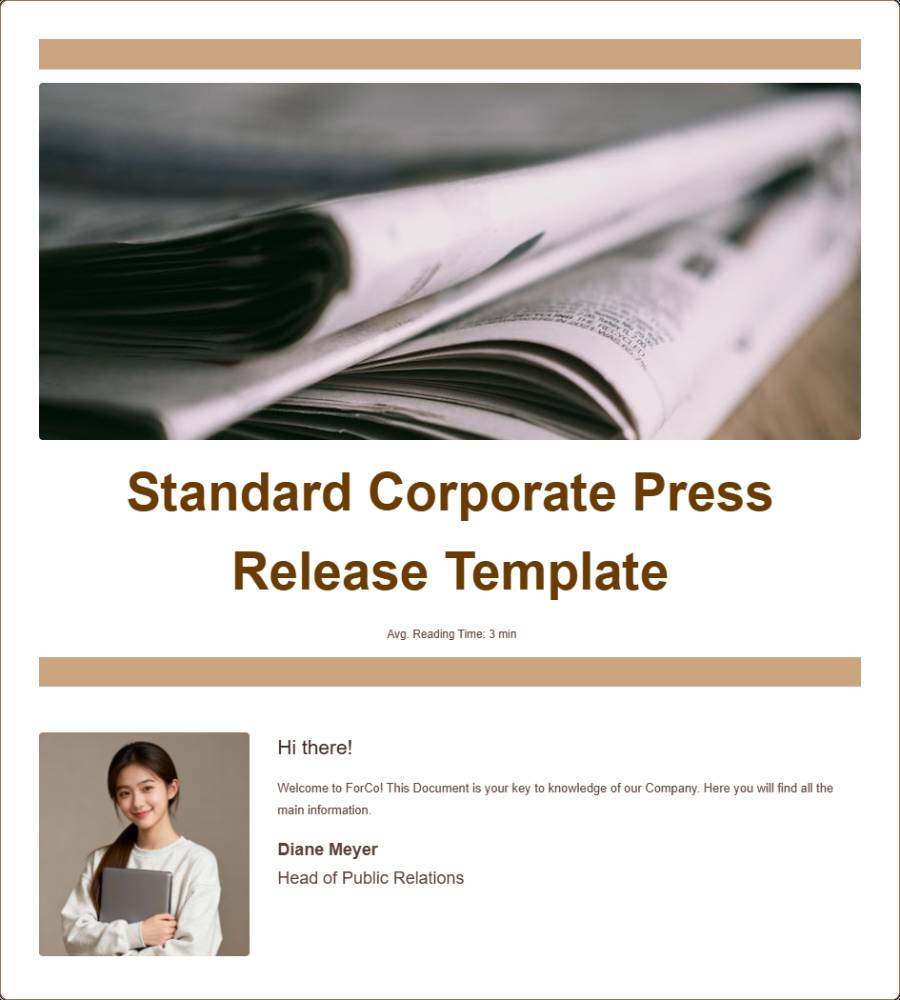Standard Corporate Press Release Template