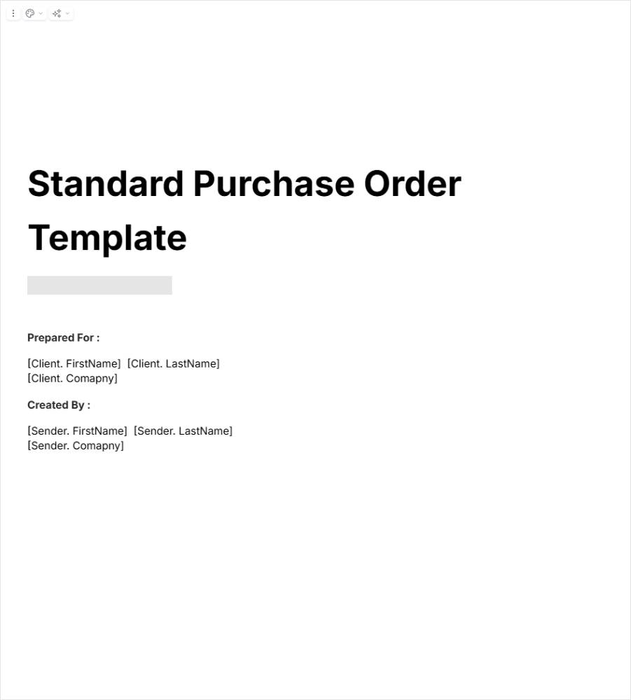 Standard Commercial Purchase Order (PO) Template