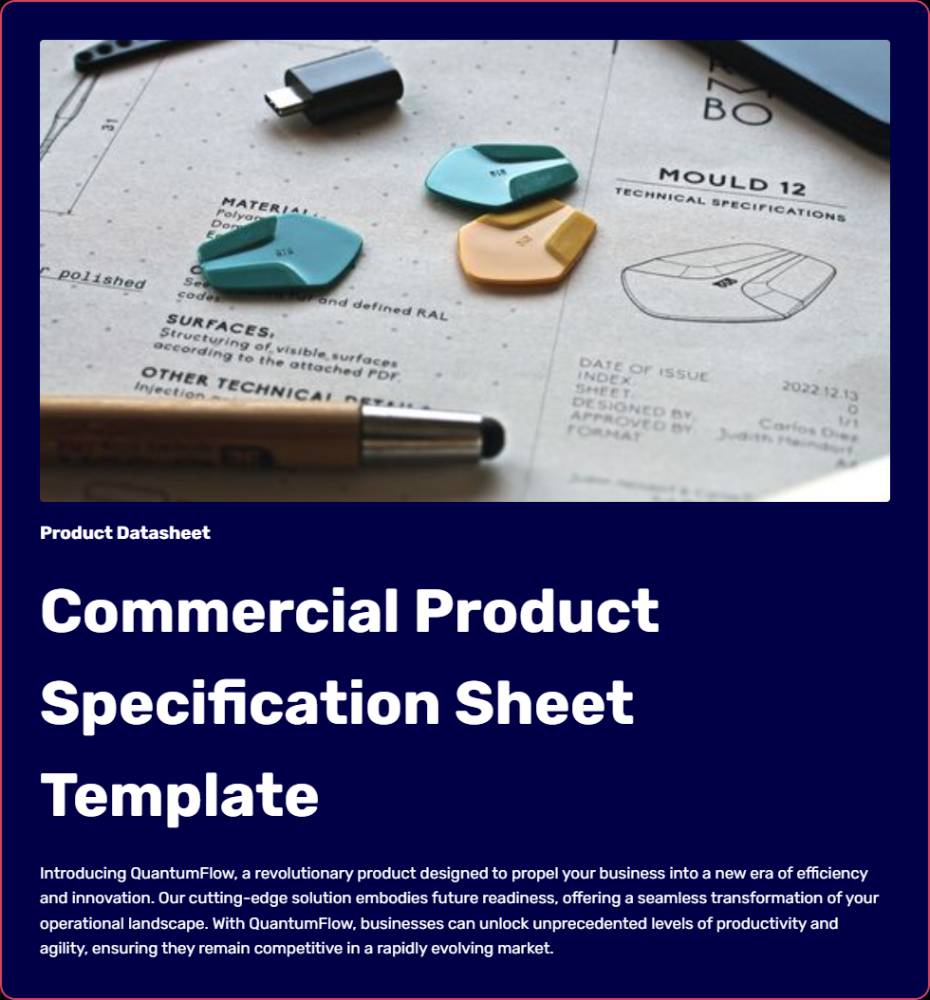 Commercial Product Specification Sheet Template